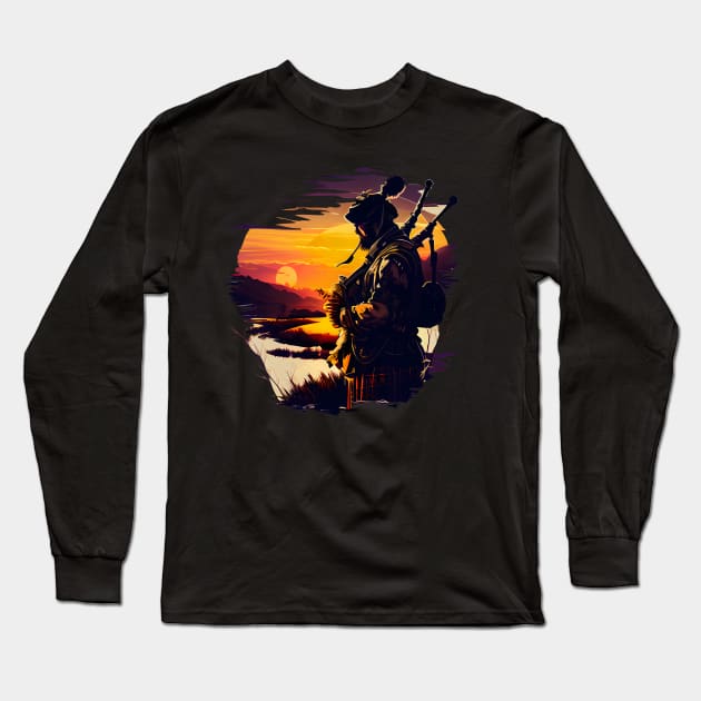 Bagpipe players in the sunset Long Sleeve T-Shirt by MLArtifex